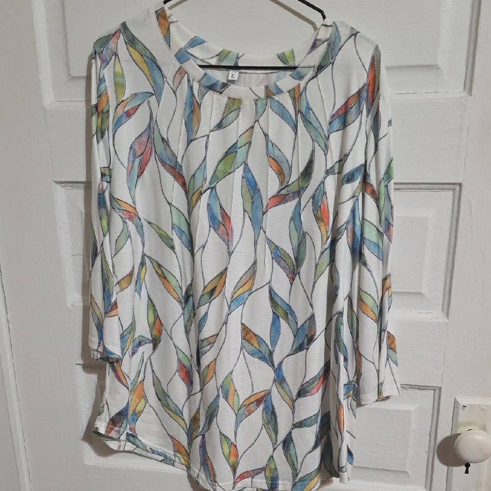 Source Unknown Multicolor Leaf Print Long Sleeve Top